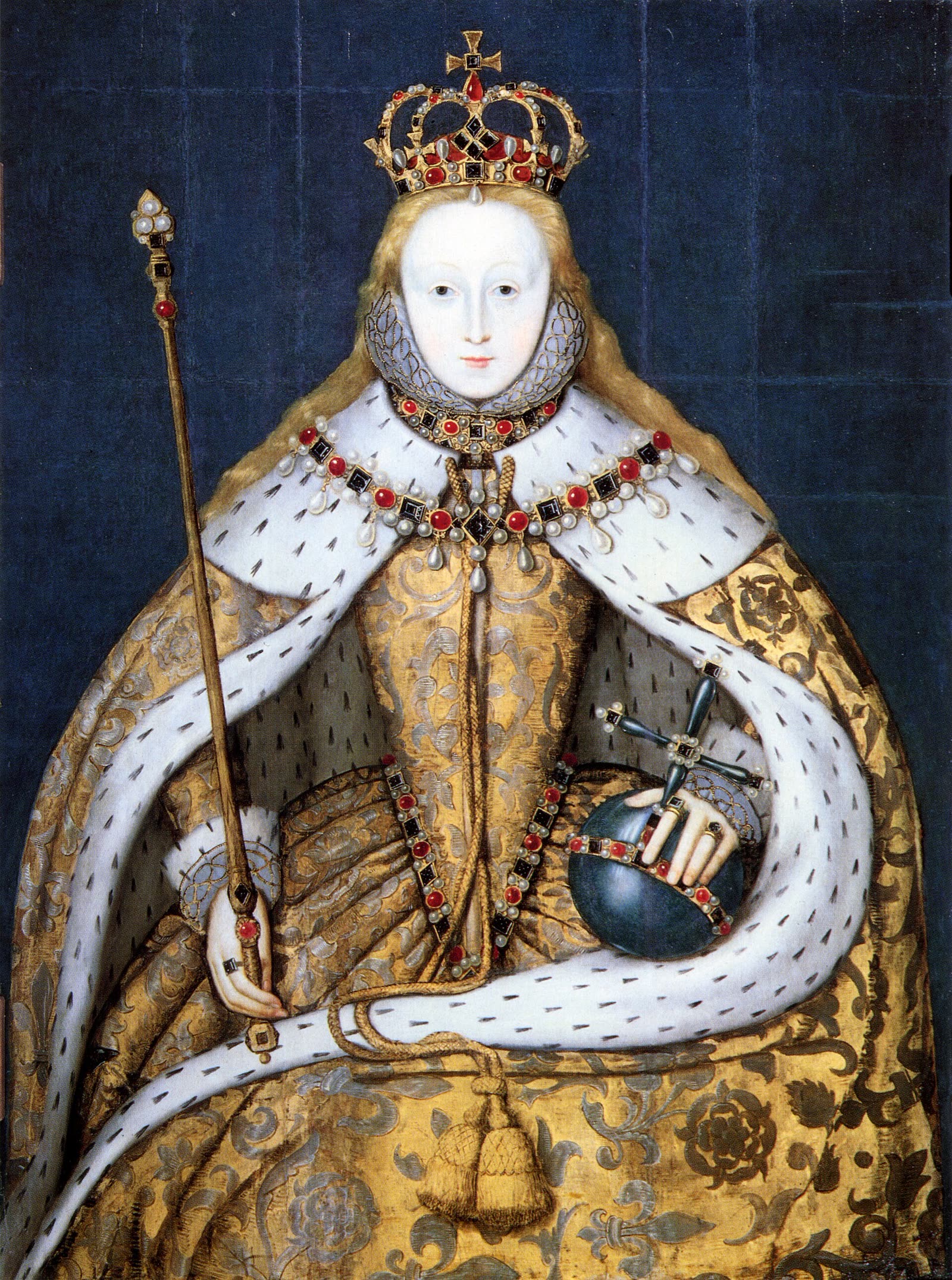 Élisabeth Iʳᵉ en robe de couronnement (Wikimedia Commons, domaine public).