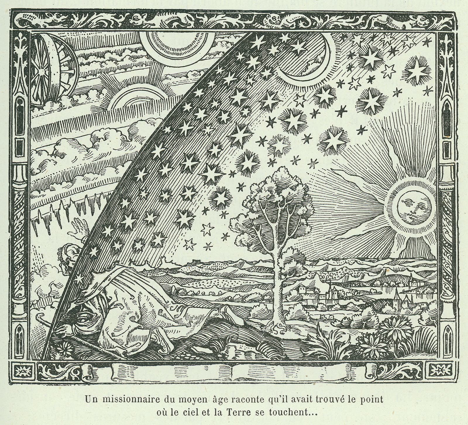 La gravure dite de Flammarion : un voyageur passe la tête à travers la voûte céleste