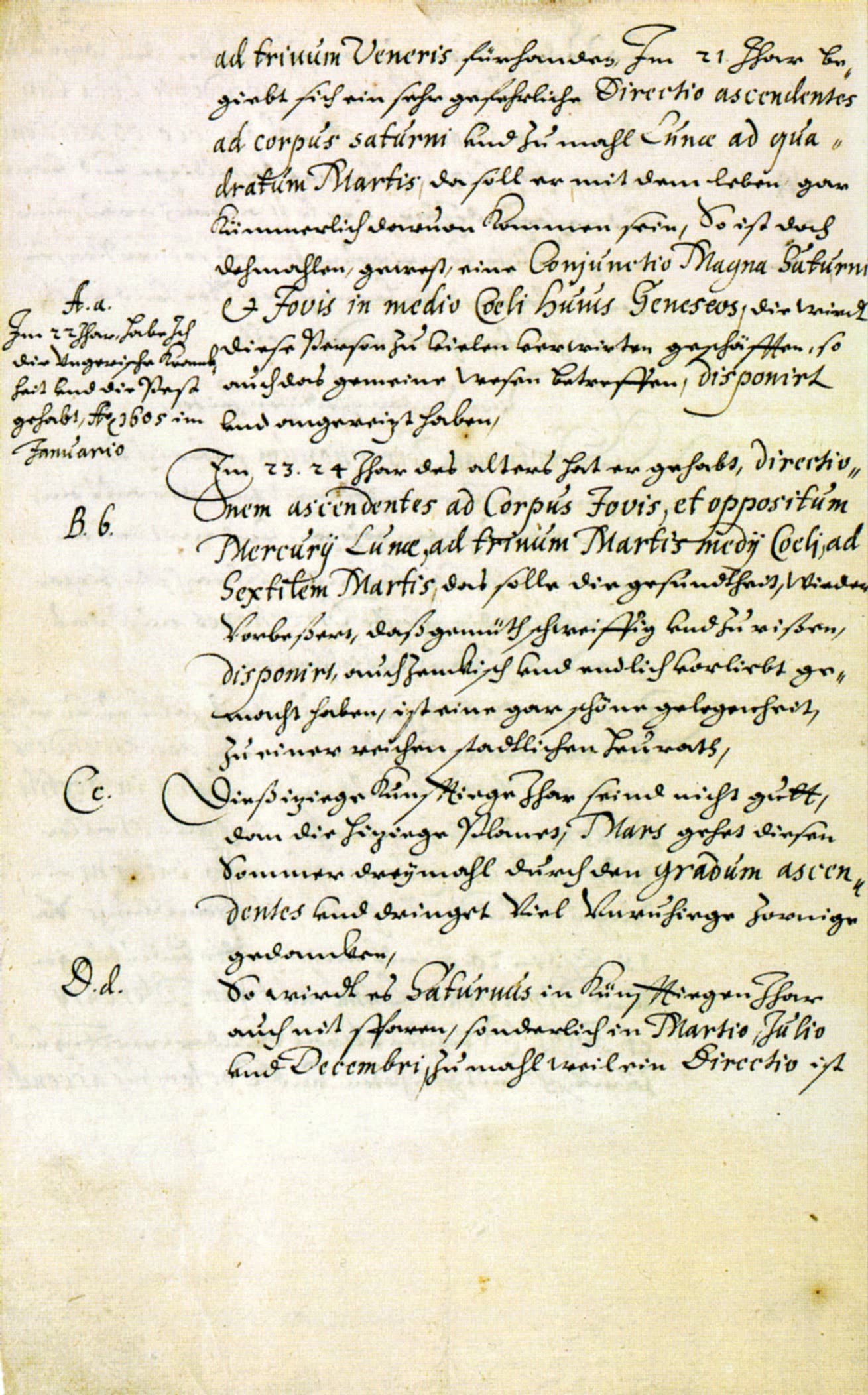 Le premier horoscope de Wallenstein, de la main de Kepler, 1608 (Wikimedia Commons, domaine public).