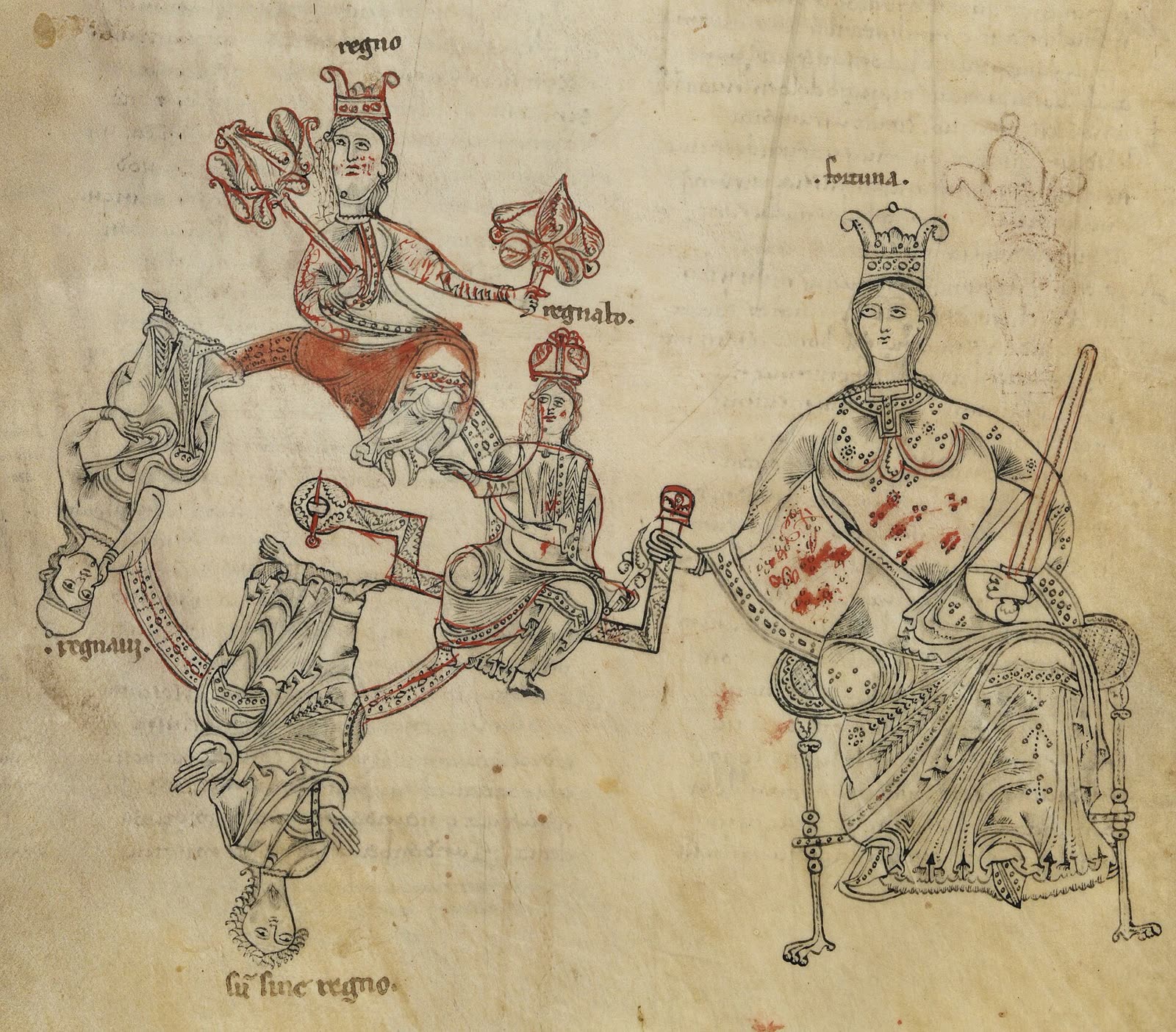 La roue de Fortune, dans un manuscrit du XIIe siècle de la John Rylands Library (Wikimedia Commons, domaine public).