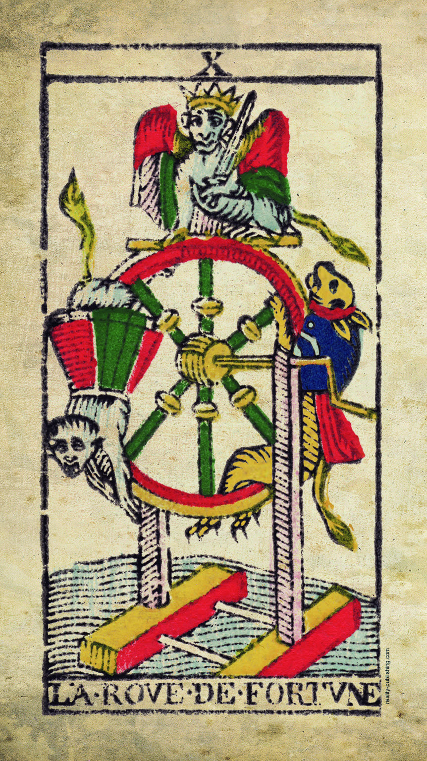 La carte de la Roue de Fortune du tarot de Marseille de Nicolas Conver, 1760