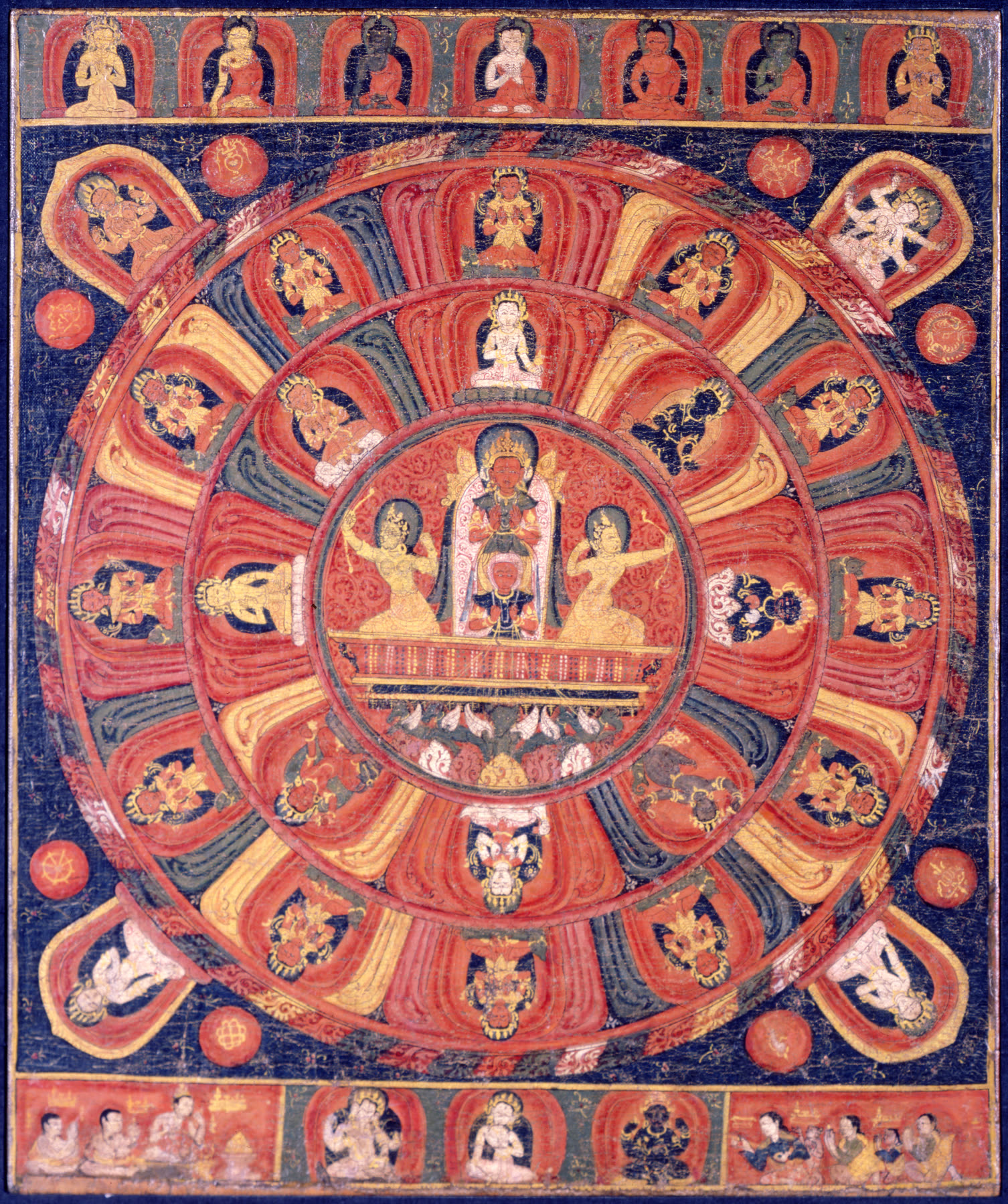 Le mandala de Surya, le dieu Soleil, entouré des divinités planétaires, Népal (Walters Art Museum, CC0).