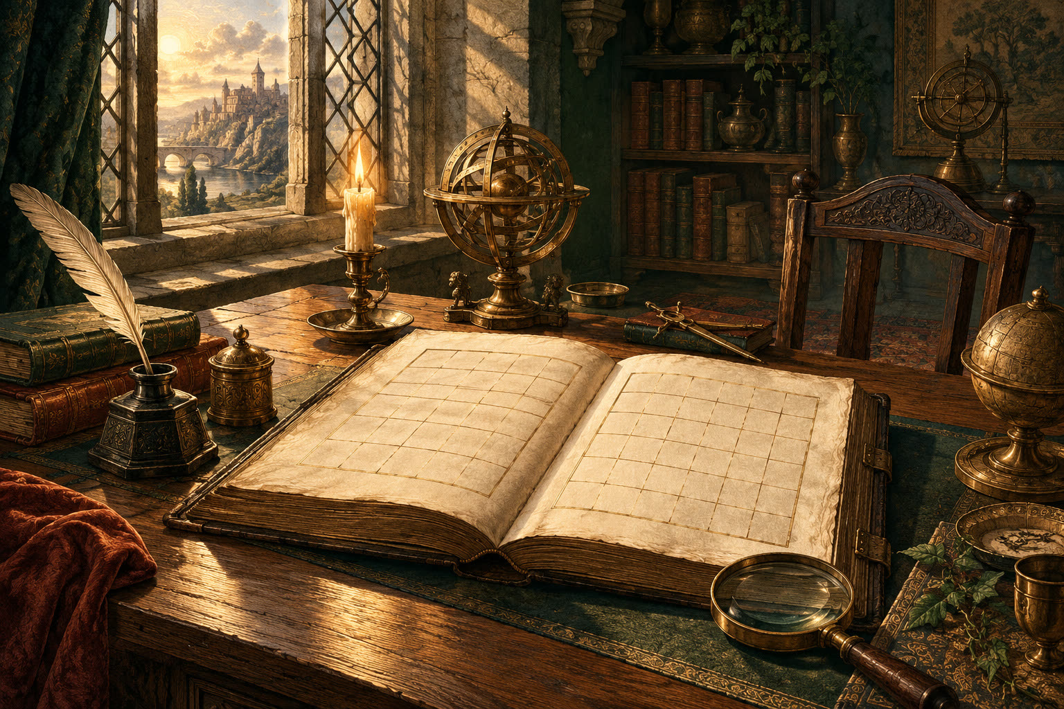 Le cabinet d'un savant de la Renaissance, où l'on traçait les carrés (illustration).