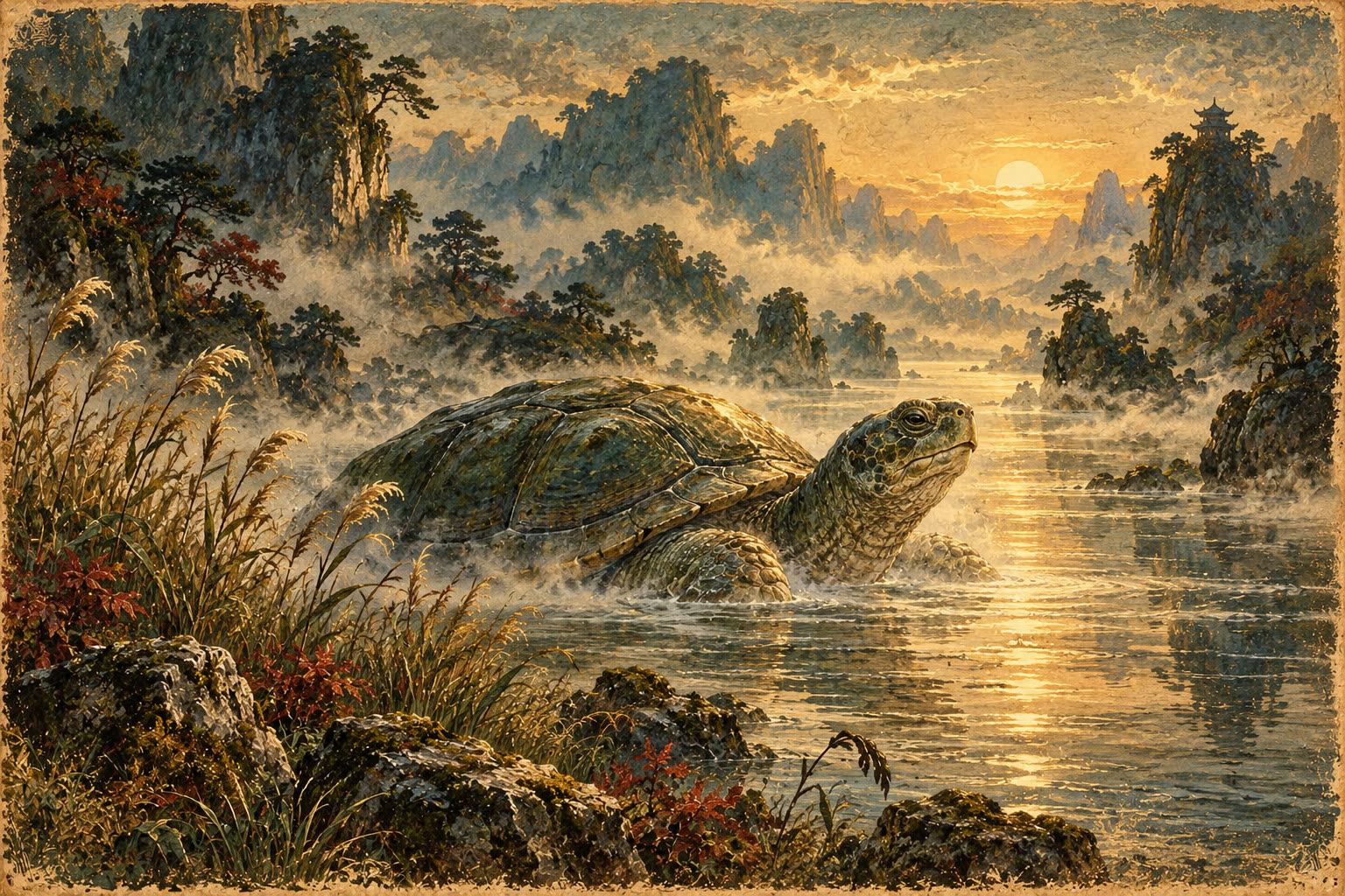 La tortue sortie du fleuve Luo, et le carré gravé sur sa carapace (illustration).