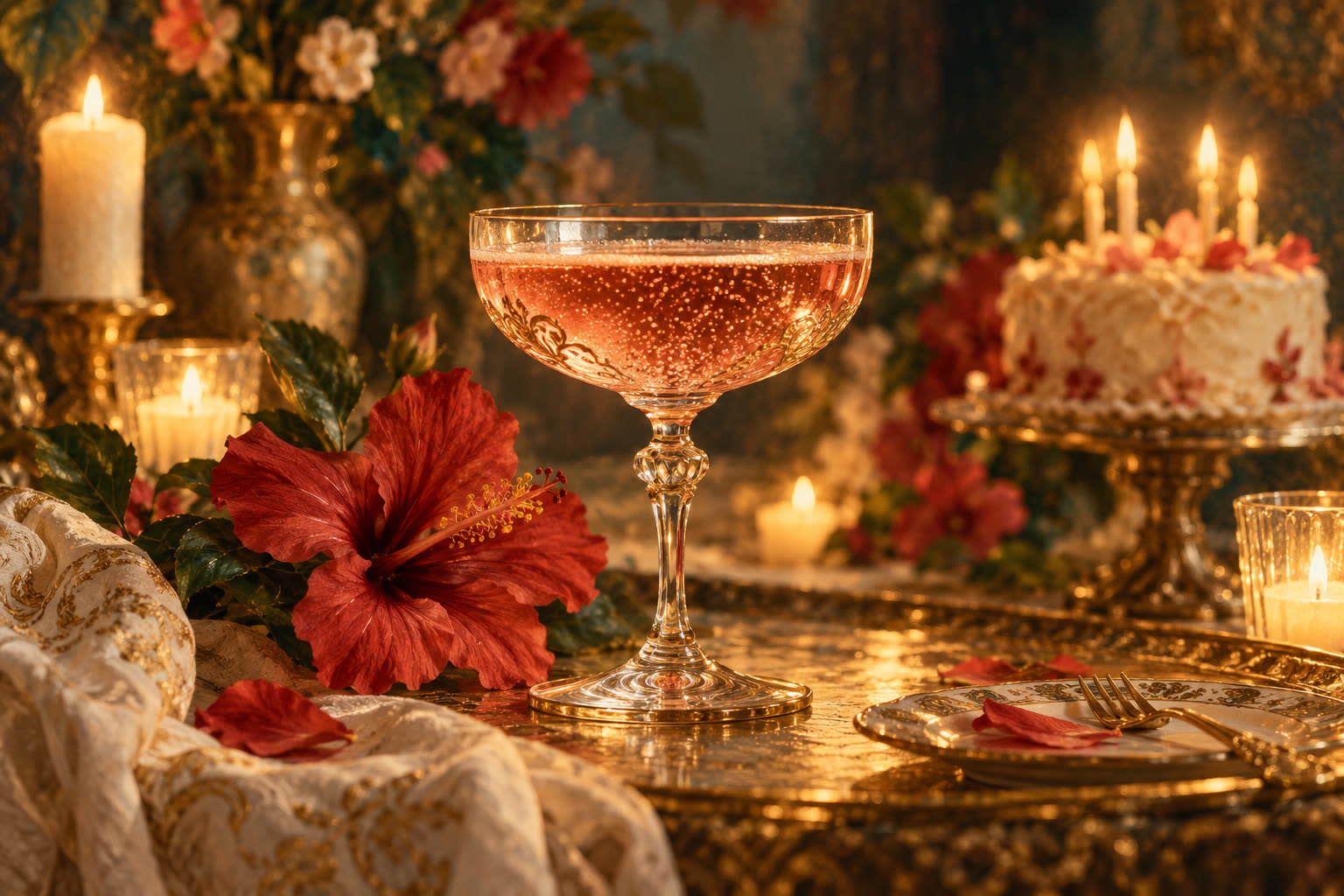 Le champagne rosé et l'hibiscus du rituel de Deutz (illustration).
